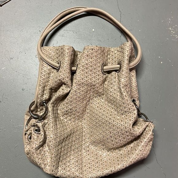 Taupe City Life NYC Leather Glitter Bucket Bag - Picture 6 of 7